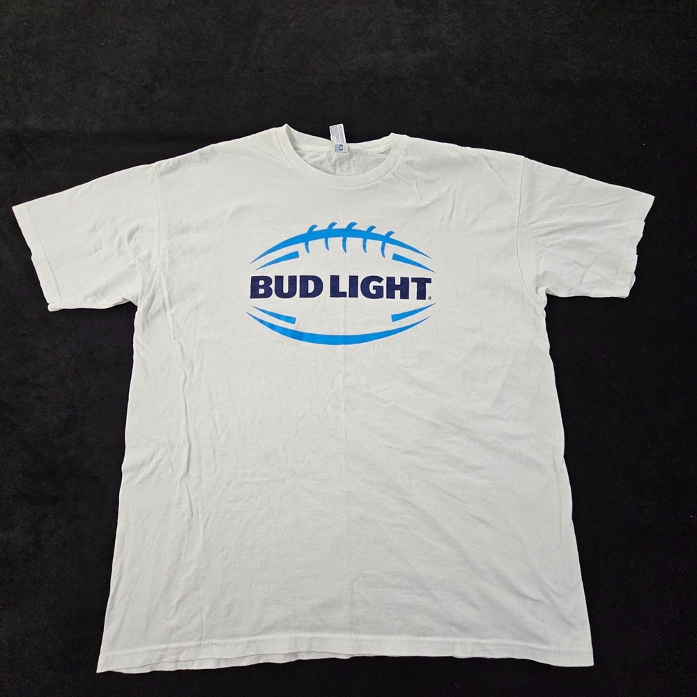 Bud Light Football White Short Sleeve Cotton T-Shirt Men's XL